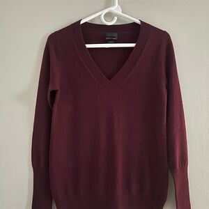 J. Crew Deep Red V-Neck Italian Cashmere Sweater for Women